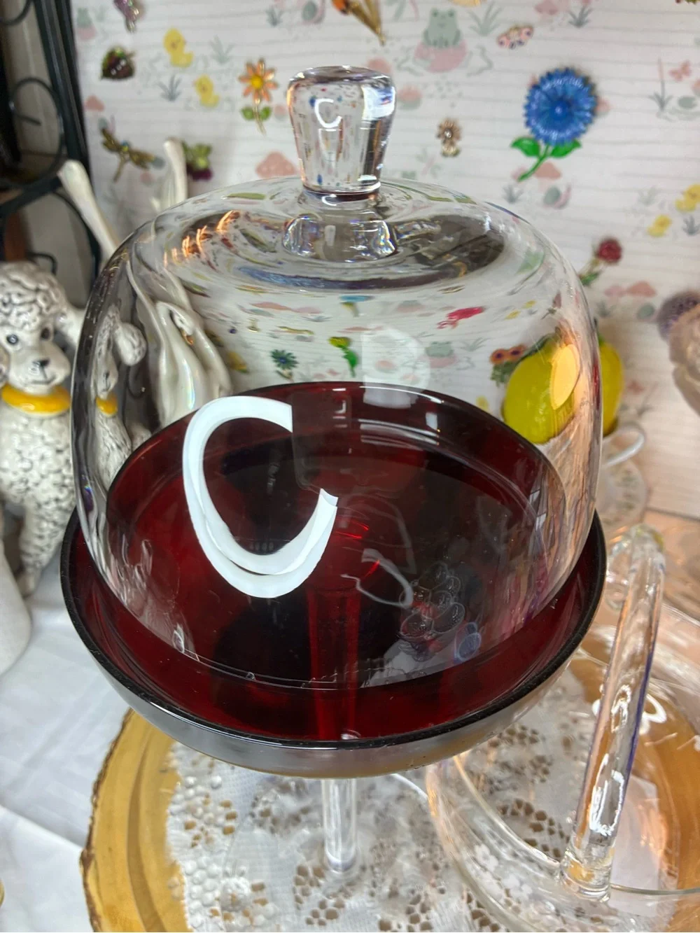 IKEA Glass Cake Dome with Deep Red Base